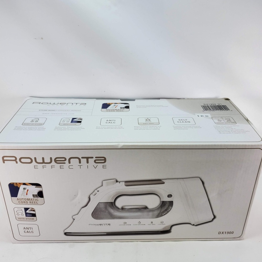 Rowenta Effective DX1900 Steam Iron White Automatic Cord Reel Anti-Calc NEW